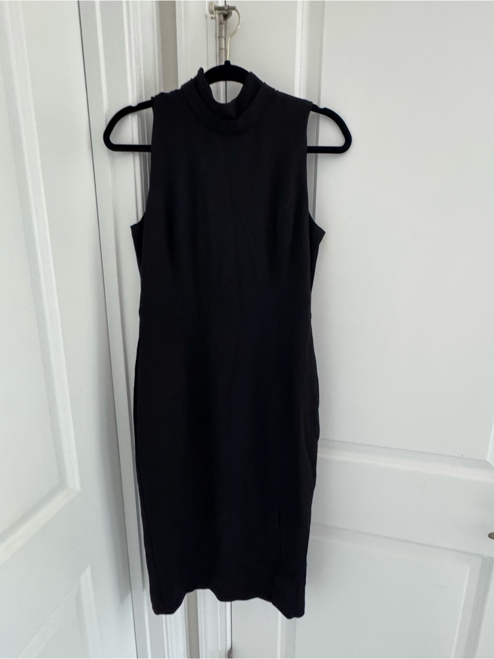 White House Black Market Black Sleeveless Midi Mock Neck Dress